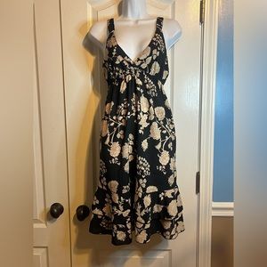 Luna Jaguar Women's Black & Tan Floral Printed Midi Dress - Size S/M 🌿🖤✨